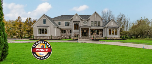 A transitional farmhouse custom home that won an award at the 2021 Cleveland Choice Awards