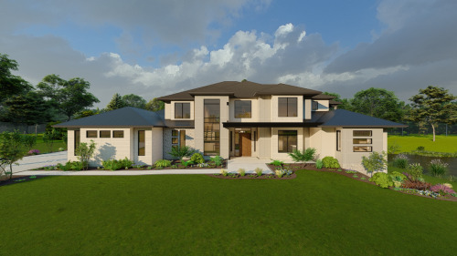 Front Exterior of Spacious Contemporary Custom Home by Otero Signature Homes